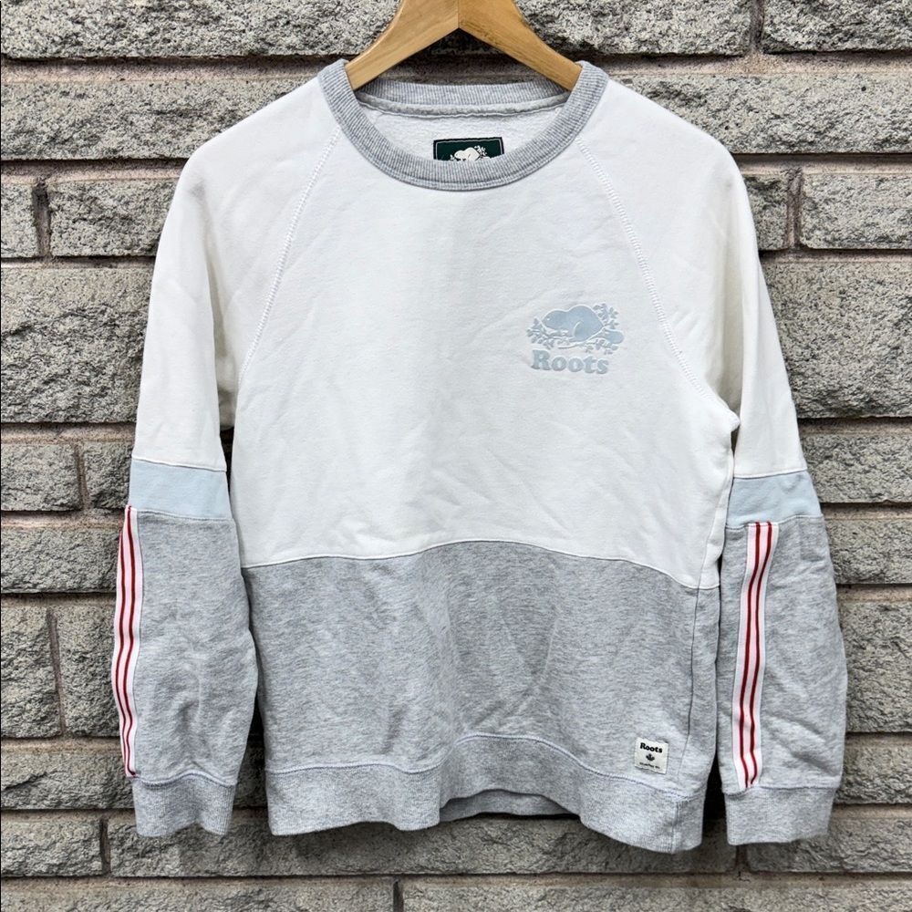 Roots Men's White and Gray Crewneck Sweater